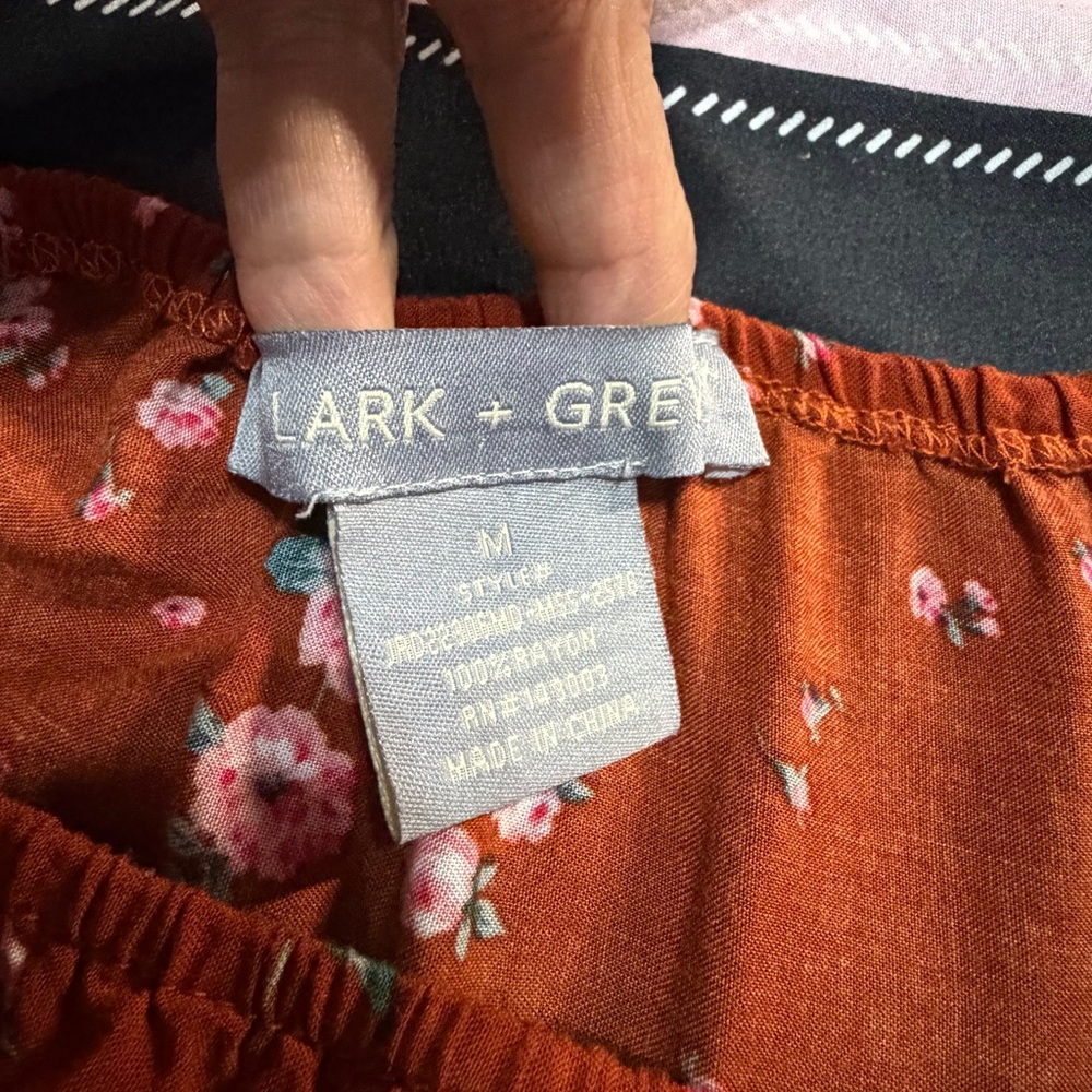Lark + Grey Floral Rust Peasant Top